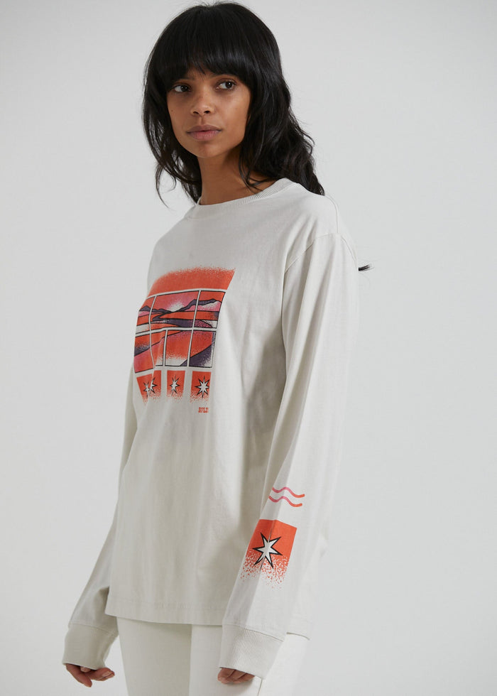 Afends Womens Anywhere - Recycled Long Sleeve Graphic T-Shirt - Off White - Streetwear - Sustainable Fashion