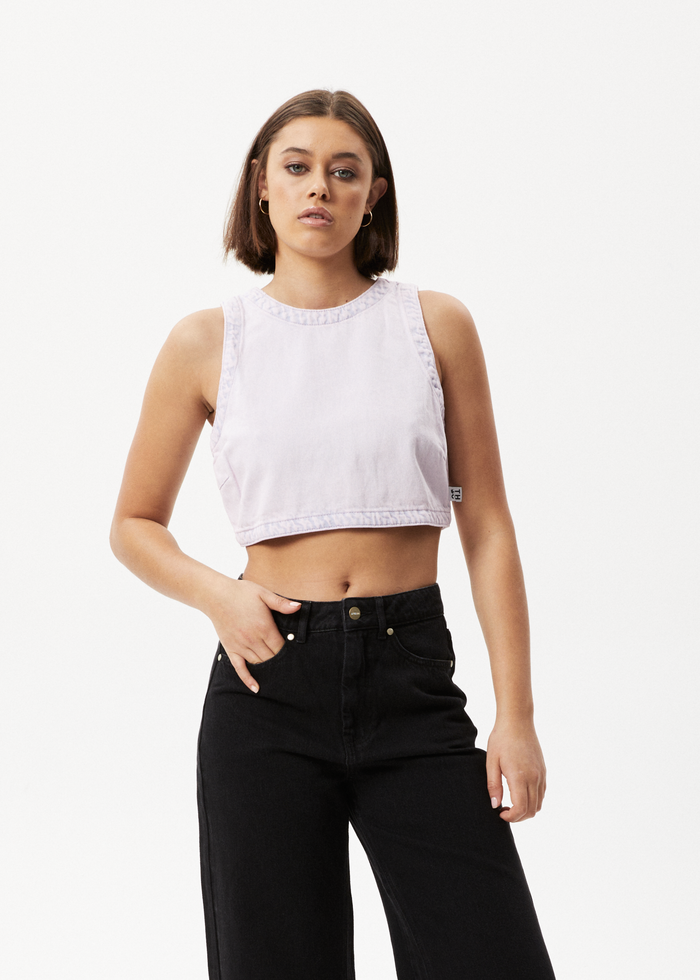 Afends Womens Zelly - Hemp Denim Cropped Top - Vintage Orchid - Streetwear - Sustainable Fashion