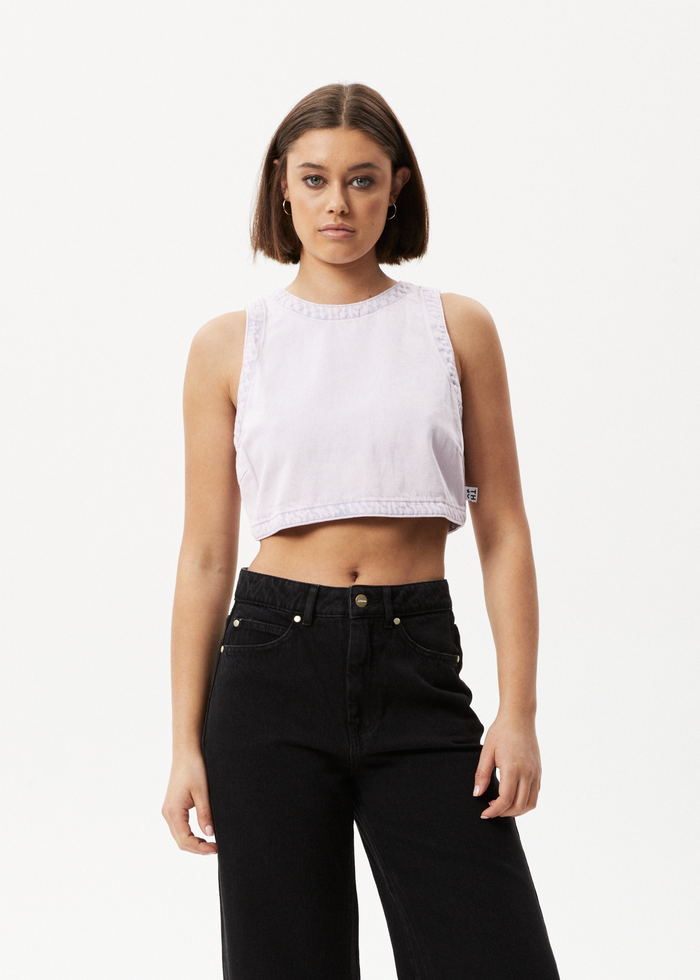 Afends Womens Zelly - Hemp Denim Cropped Top - Vintage Orchid - Streetwear - Sustainable Fashion