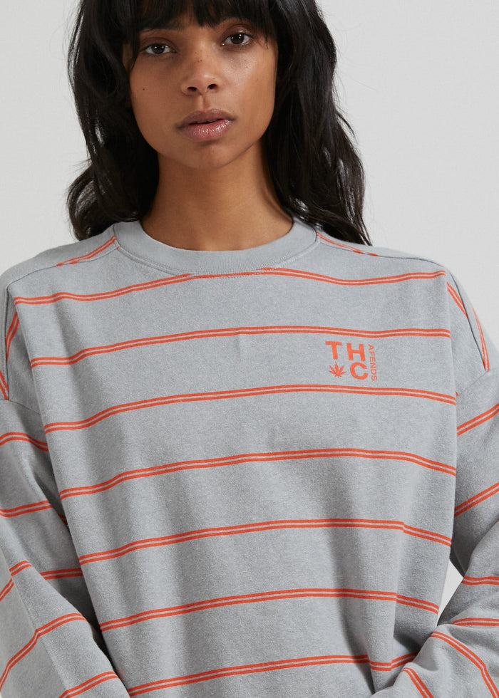 Afends Womens Interlude - Recycled Striped Crew Neck Jumper - Grey - Streetwear - Sustainable Fashion