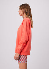Afends Womens Carvings - Recycled Slouchy Crew Neck Jumper - Coral - Afends womens carvings   recycled slouchy crew neck jumper   coral   streetwear   sustainable fashion