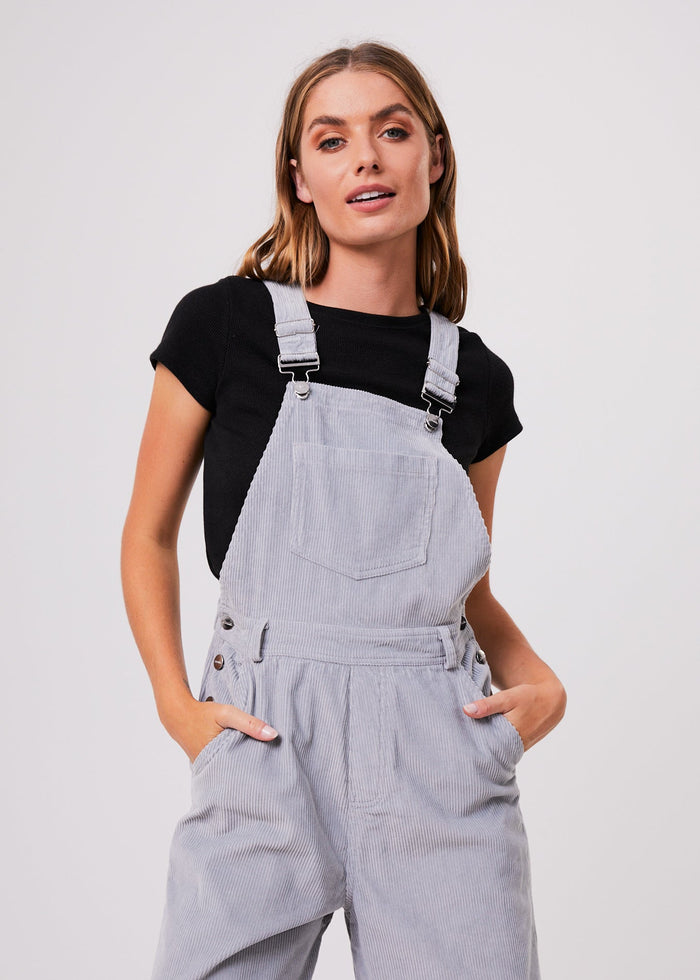 Afends Womens Lucie Attention - Organic Corduroy Overalls - Grey - Streetwear - Sustainable Fashion