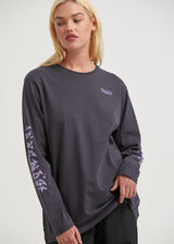 Afends Womens Tracks - Recycled Long Sleeve Graphic T-Shirt - Charcoal - Afends womens tracks   recycled long sleeve graphic t shirt   charcoal   streetwear   sustainable fashion