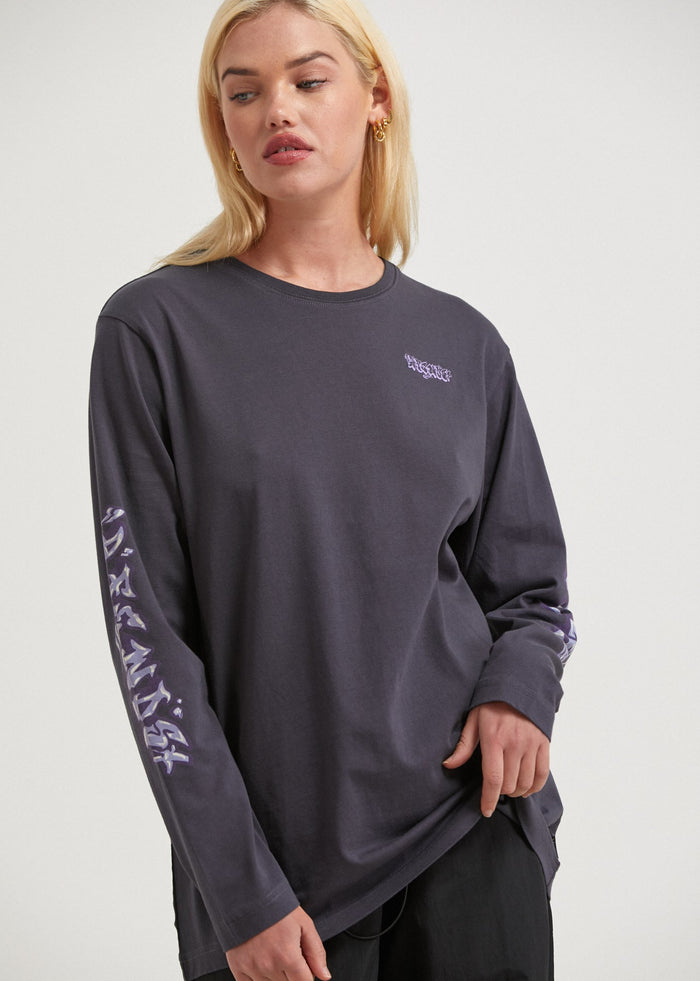Afends Womens Tracks - Recycled Long Sleeve Graphic T-Shirt - Charcoal - Streetwear - Sustainable Fashion