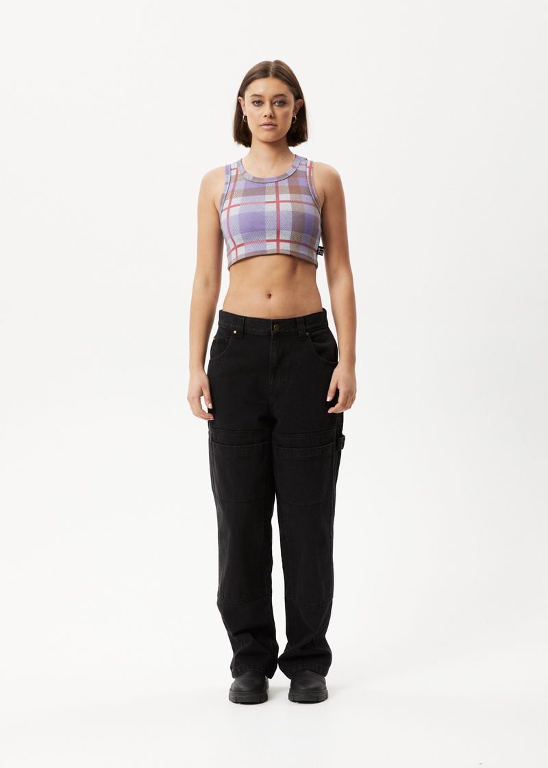 Afends Womens Colby - Hemp Check Ribbed Crop Tank - Plum