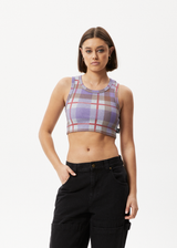 Afends Womens Colby - Hemp Check Ribbed Crop Tank - Plum - Afends womens colby   hemp check ribbed crop tank   plum   streetwear   sustainable fashion