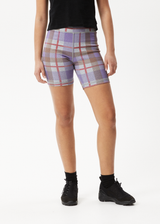 Afends Womens Colby - Hemp Check Ribbed Bike Shorts - Plum - Afends womens colby   hemp check ribbed bike shorts   plum   streetwear   sustainable fashion