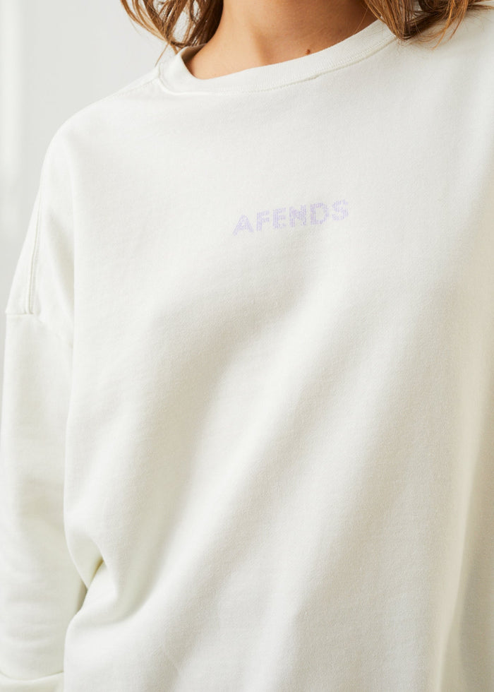 Afends Womens Dua - Recycled Slouchy Crew Neck Jumper - Off White - Streetwear - Sustainable Fashion