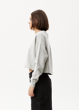 Afends Womens Down Town - Organic Cropped Crew Neck Jumper - Grey Marle - Afends womens down town   organic cropped crew neck jumper   grey marle   streetwear   sustainable fashion
