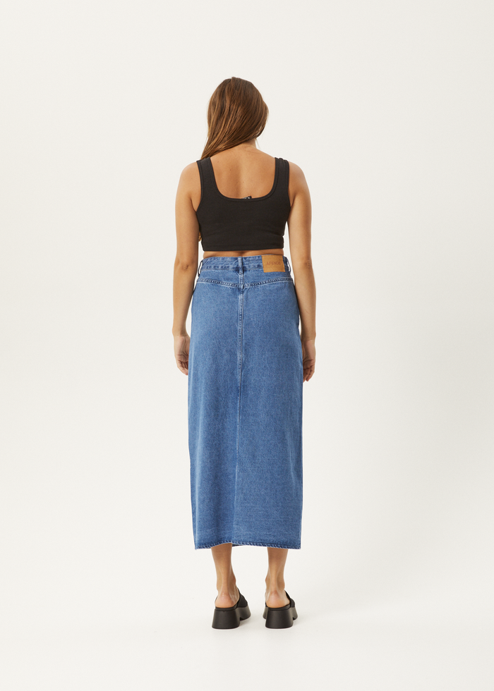 Afends Womens Ayla - Hemp Denim Maxi Skirt - Worn Blue - Streetwear - Sustainable Fashion