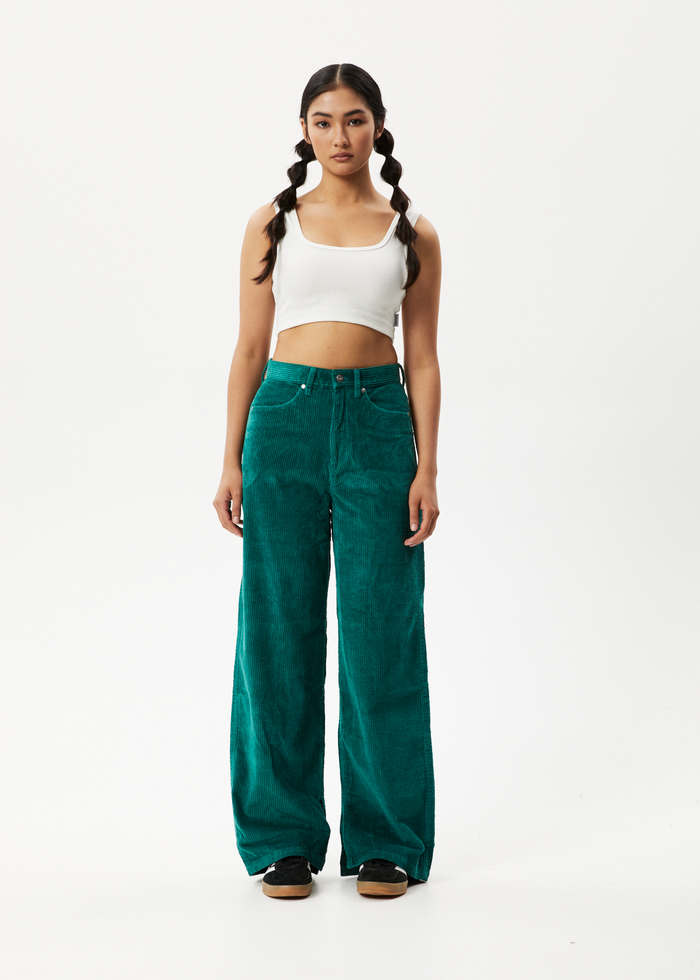 AFENDS Womens Bella - Corduroy Baggy Pant - Emerald - Streetwear - Sustainable Fashion