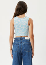 Afends Womens Billie - Hemp Ribbed Floral Cropped Singlet - Smoke Blue - Afends womens billie   hemp ribbed floral cropped singlet   smoke blue   streetwear   sustainable fashion
