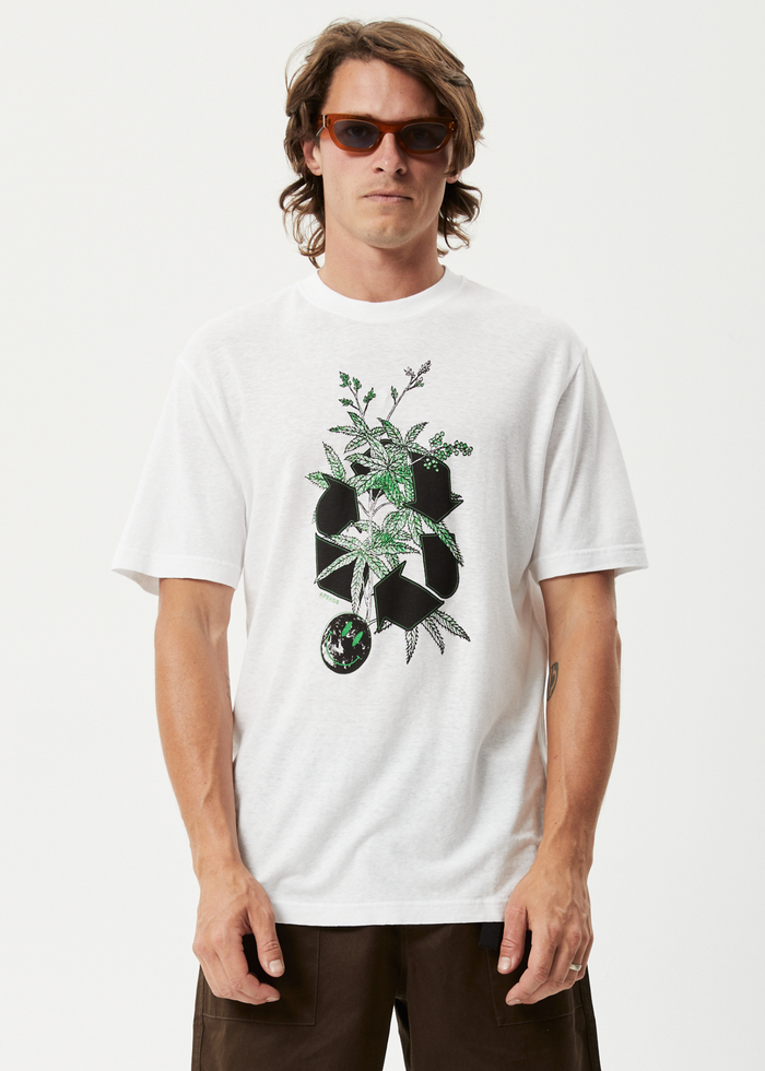 Afends Mens Build It - Hemp Retro Graphic T-Shirt - White - Streetwear - Sustainable Fashion