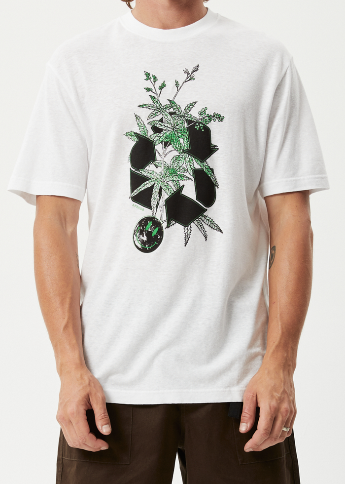 Afends Mens Build It - Hemp Retro Graphic T-Shirt - White - Streetwear - Sustainable Fashion