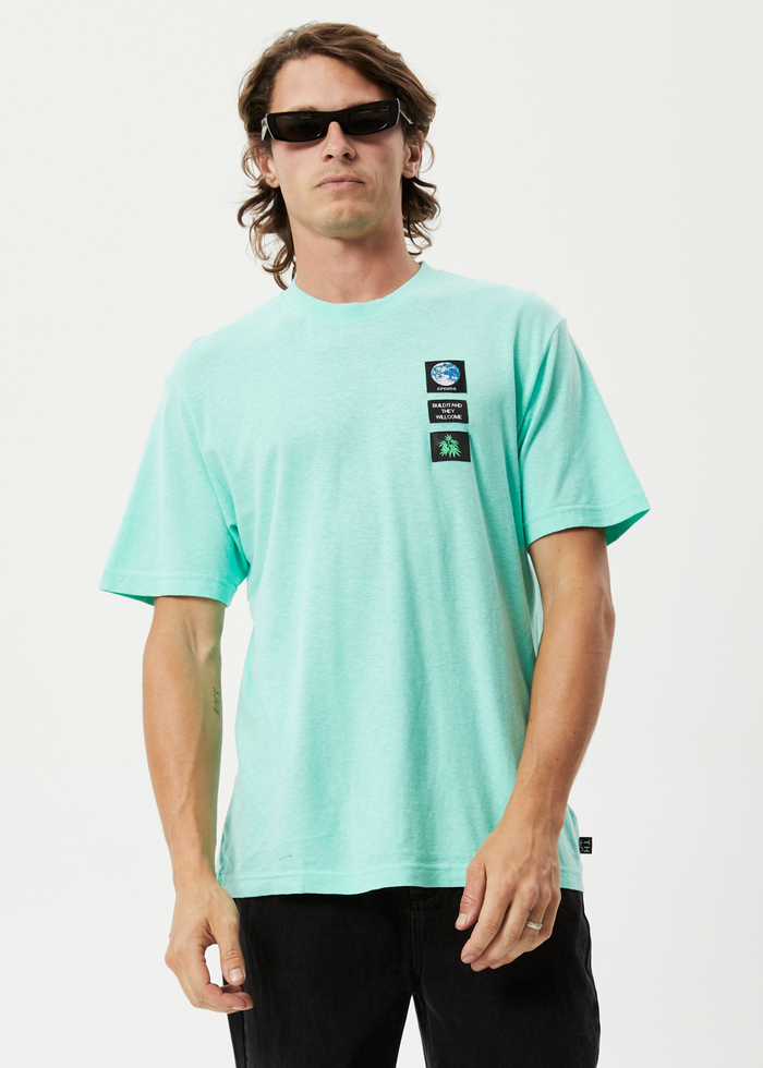 Afends Mens Construct - Hemp Retro Graphic T-Shirt - Mint - Streetwear - Sustainable Fashion