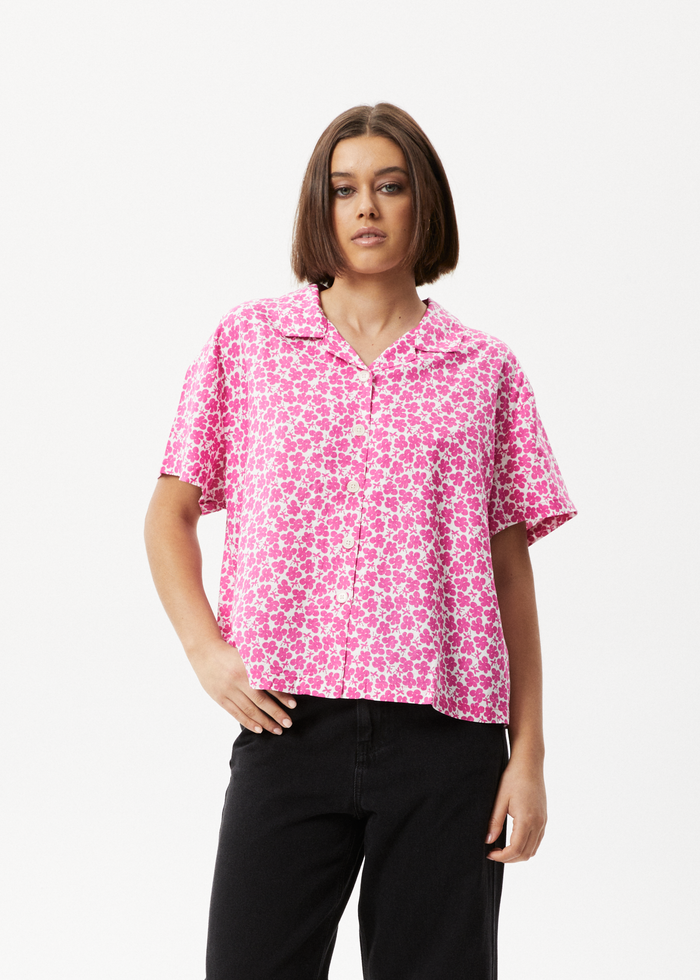 Afends Womens Madeline Mood - Hemp Short Sleeve Shirt - Bubblegum Floral - Streetwear - Sustainable Fashion