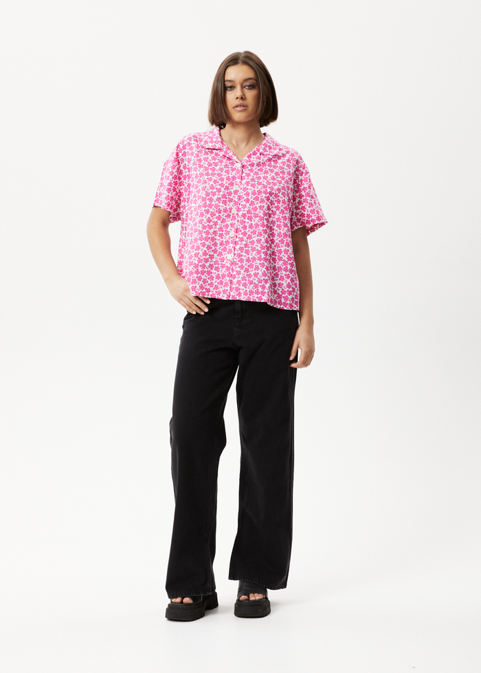 Afends Womens Madeline Mood - Hemp Short Sleeve Shirt - Bubblegum Floral - Streetwear - Sustainable Fashion