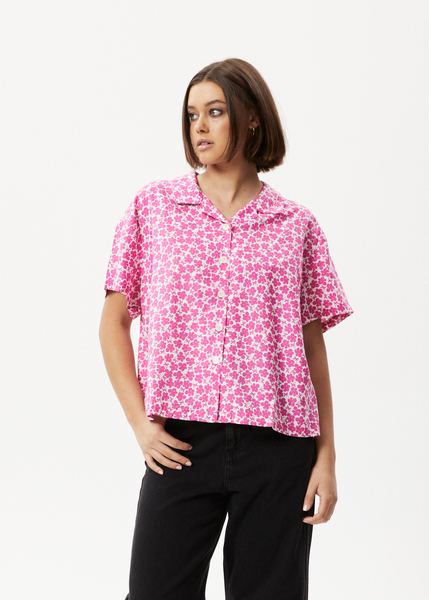 Afends Womens Madeline Mood - Hemp Short Sleeve Shirt - Bubblegum Flor ...