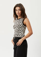 Afends Womens Alohaz - Recycled Knit Floral Sleeveless Top - Coffee - Afends womens alohaz   recycled knit floral sleeveless top   coffee   streetwear   sustainable fashion