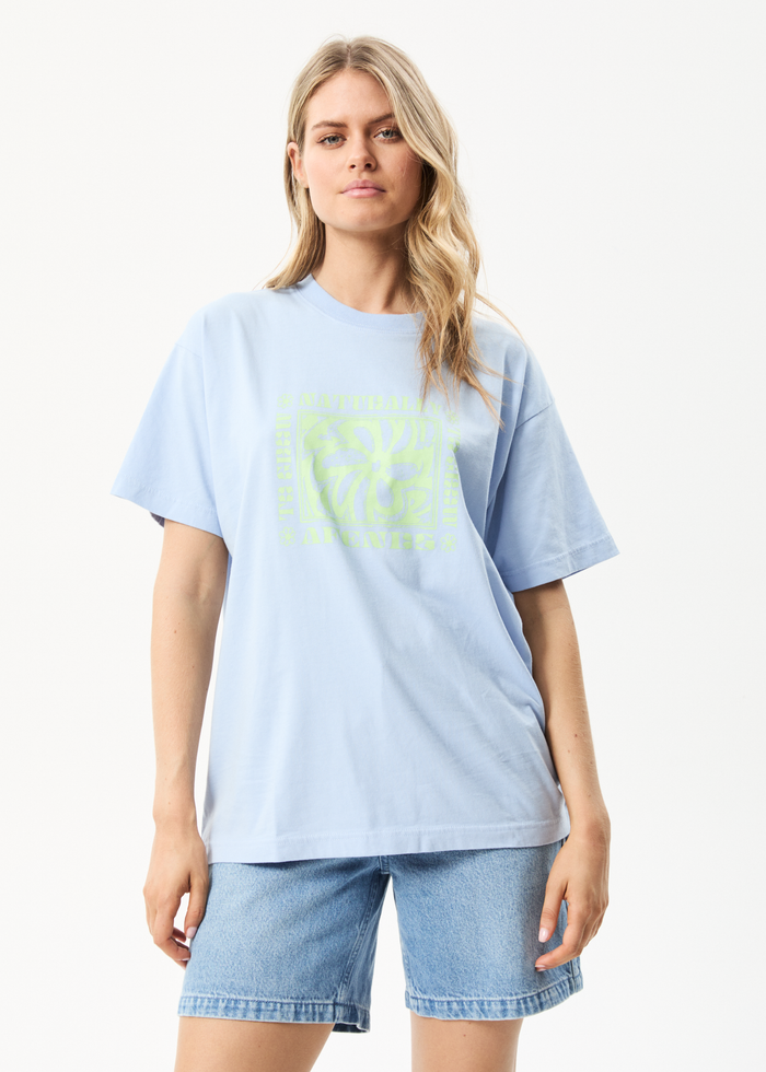Afends Womens To Grow - Recycled Oversized Graphic T-Shirt - Powder Blue - Streetwear - Sustainable Fashion