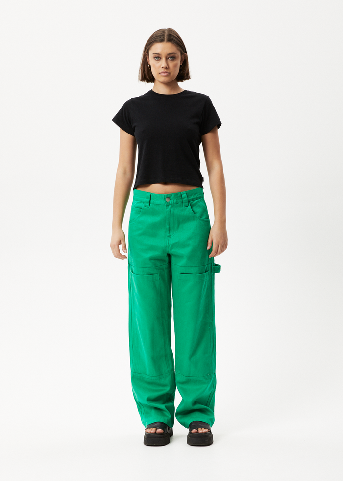 Afends Womens Sleepy Hollow Moss - Hemp Twill Carpenter Pants - Forest - Streetwear - Sustainable Fashion