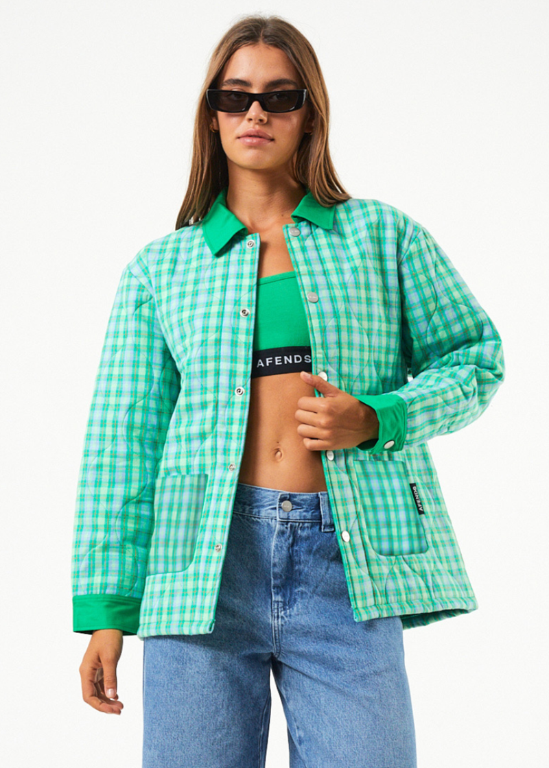 Afends Womens Tully - Hemp Check Puffer Jacket - Forest Check