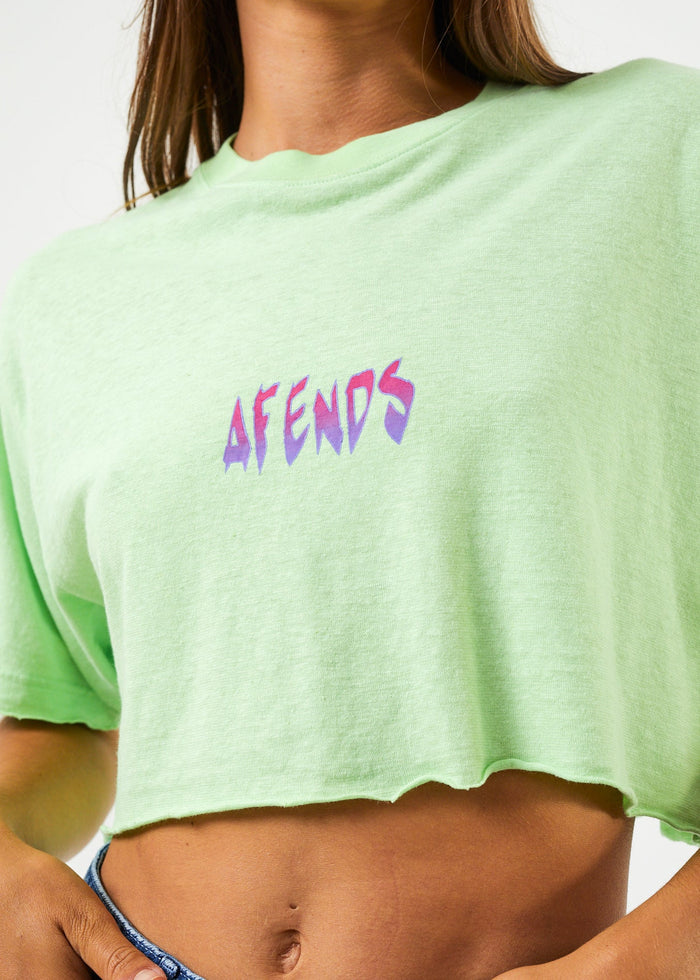 Afends Womens Electric Slay Cropped - Hemp Oversized T-Shirt - Lime Green - Streetwear - Sustainable Fashion