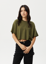 AFENDS Womens Slay Cropped - Oversized Tee - Military - Afends womens slay cropped   oversized tee   military   streetwear   sustainable fashion