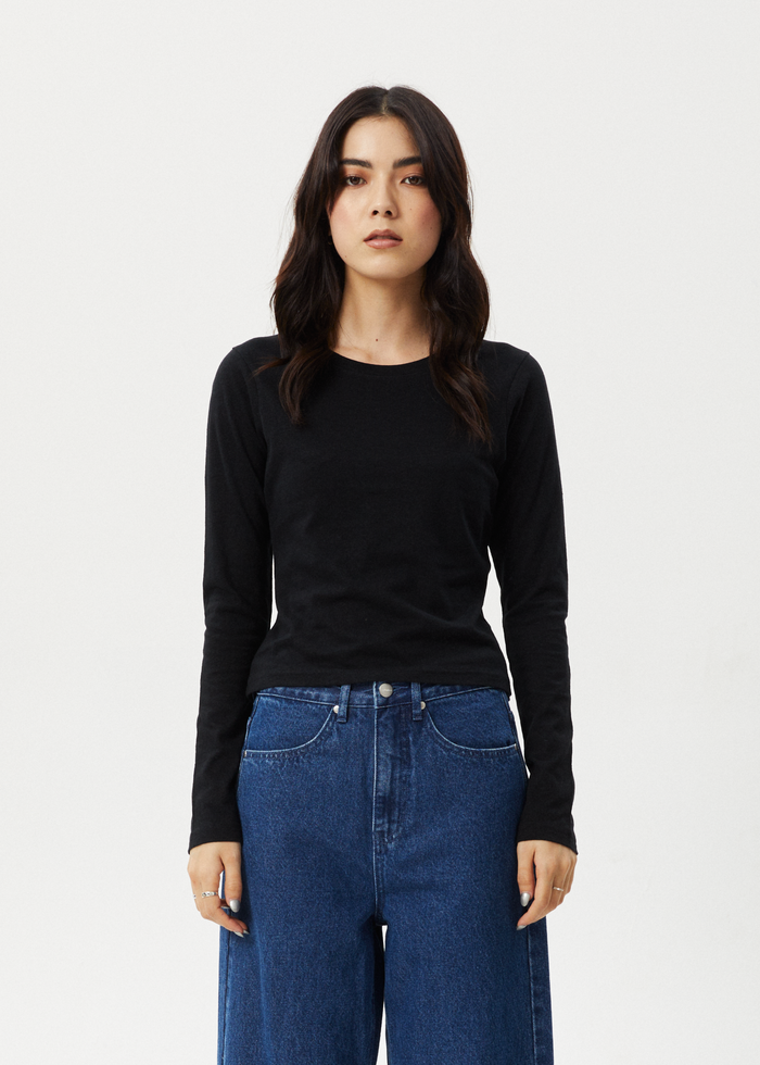 Afends Womens Elevate - Hemp Long Sleeve T-Shirt - Black - Streetwear - Sustainable Fashion