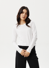 AFENDS Womens Elevate - Hemp Long Sleeve T-Shirt - White - Afends womens elevate   hemp long sleeve t shirt   white   streetwear   sustainable fashion