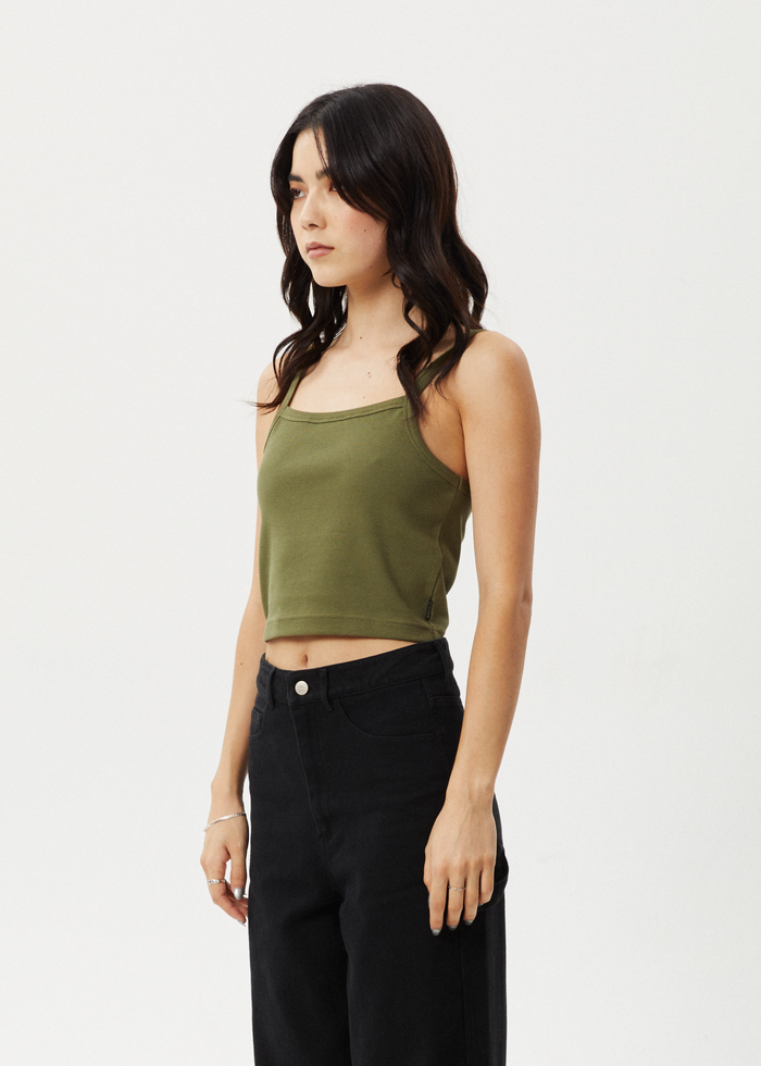 Afends Womens Taylor - Organic Rib Singlet - Military - Streetwear - Sustainable Fashion
