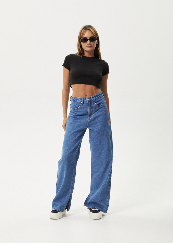 Afends Womens Bella - Hemp Denim Baggy Jeans - Worn Blue - Streetwear - Sustainable Fashion