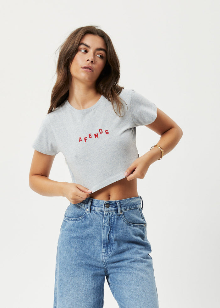Afends Womens Kala - Recycled Cropped Baby T-Shirt - Shadow Grey Marle - Streetwear - Sustainable Fashion