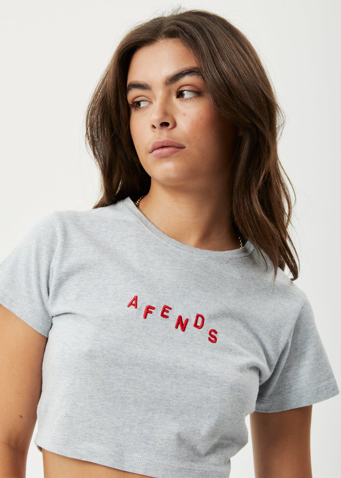 Afends Womens Kala - Recycled Cropped Baby T-Shirt - Shadow Grey Marle - Streetwear - Sustainable Fashion