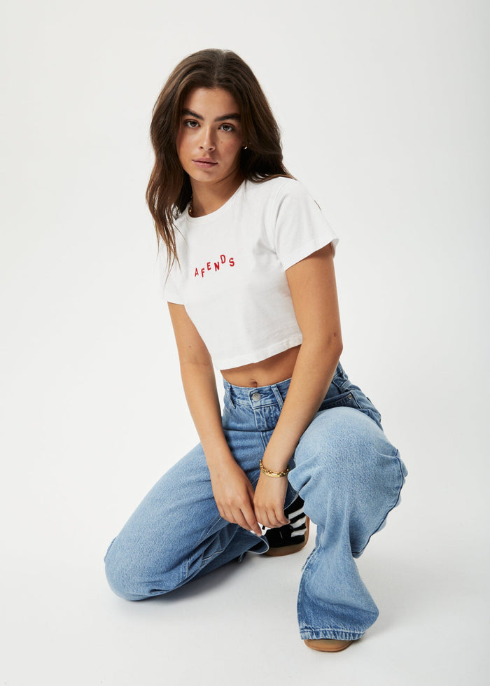 AFENDS Womens Kala - Cropped Baby T-Shirt - White - Streetwear - Sustainable Fashion