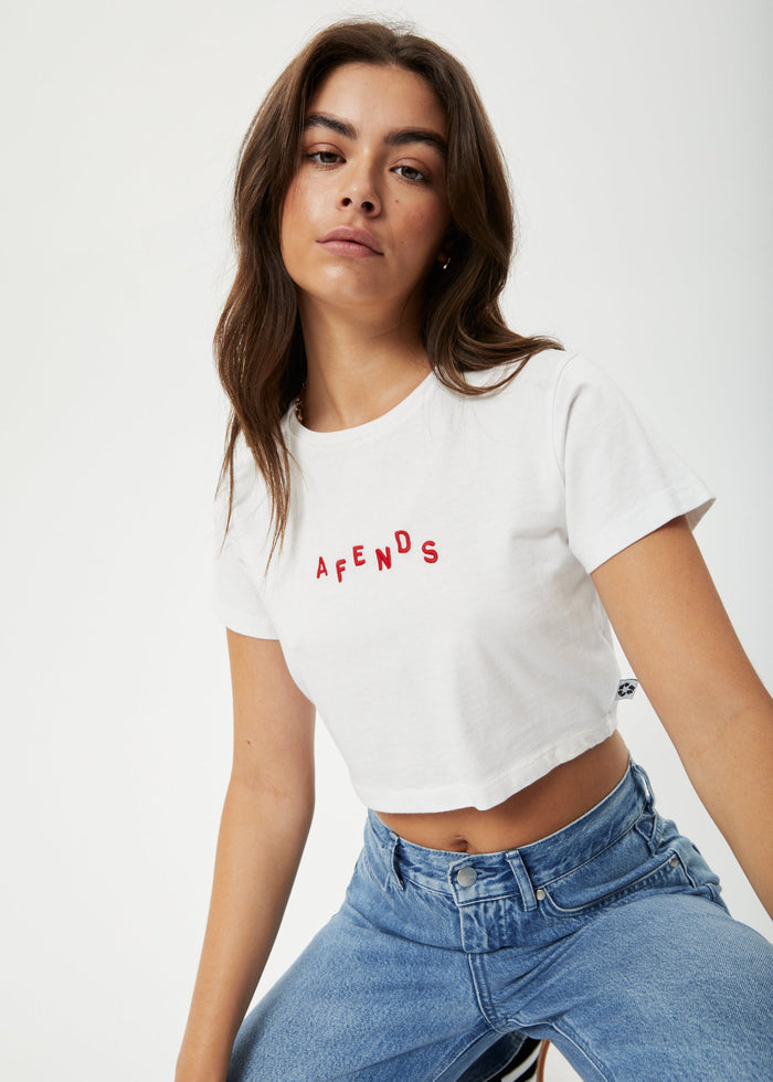 Afends Womens Kala - Recycled Cropped Baby T-Shirt - White - Streetwear - Sustainable Fashion