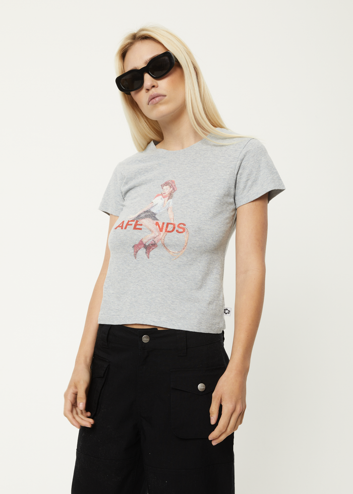 Afends Womens Sweet West - Recycled Baby T-Shirt - Shadow Grey Marle - Streetwear - Sustainable Fashion