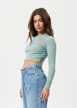 Afends Womens Adi - Recycled Ribbed Long Sleeve Top - Blue Stripe - Afends womens adi   recycled ribbed long sleeve top   blue stripe   streetwear   sustainable fashion