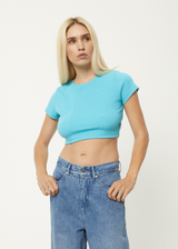 Afends Womens Abbie - Hemp Ribbed Cropped T-Shirt - Vivid Blue - Afends womens abbie   hemp ribbed cropped t shirt   vivid blue   streetwear   sustainable fashion
