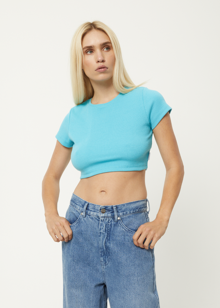 Afends Womens Abbie - Hemp Ribbed Cropped T-Shirt - Vivid Blue - Streetwear - Sustainable Fashion