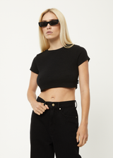 Afends Womens Abbie - Hemp Ribbed Cropped T-Shirt - Black - Afends womens abbie   hemp ribbed cropped t shirt   black   streetwear   sustainable fashion