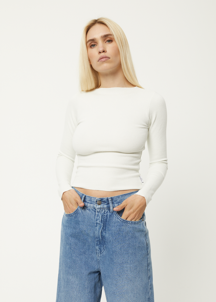 Afends Womens Peony - Hemp Ribbed Long Sleeve Top - Off White - Streetwear - Sustainable Fashion