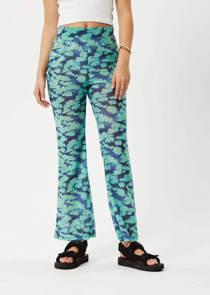Afends Womens Liquid - Recycled High Waisted Sheer Pants - Jade Floral - Streetwear - Sustainable Fashion