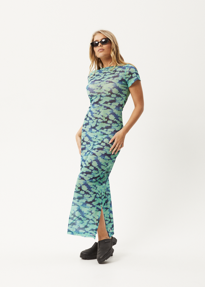 Afends Womens Liquid - Recycled Sheer Maxi Dress - Jade Floral - Streetwear - Sustainable Fashion