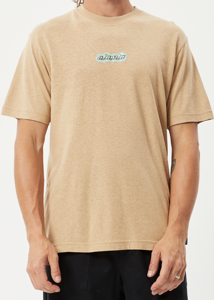 Afends Mens Heatwave - Hemp Retro Graphic Logo T-Shirt - Tan - Streetwear - Sustainable Fashion