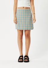 Afends Womens Millie - Hemp Mini Skirt - Tan Check - Afends womens millie   hemp mini skirt   tan check   streetwear   sustainable fashion