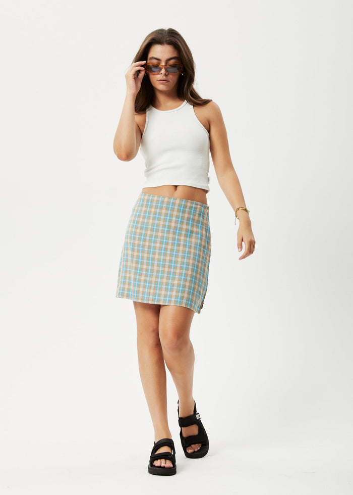 Afends Womens Millie - Hemp Mini Skirt - Tan Check - Streetwear - Sustainable Fashion