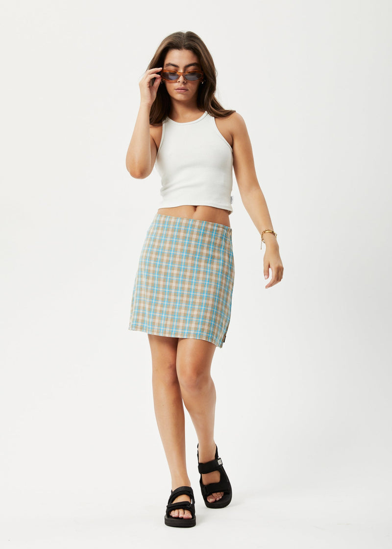 Afends Womens Millie - Hemp Mini Skirt - Tan Check