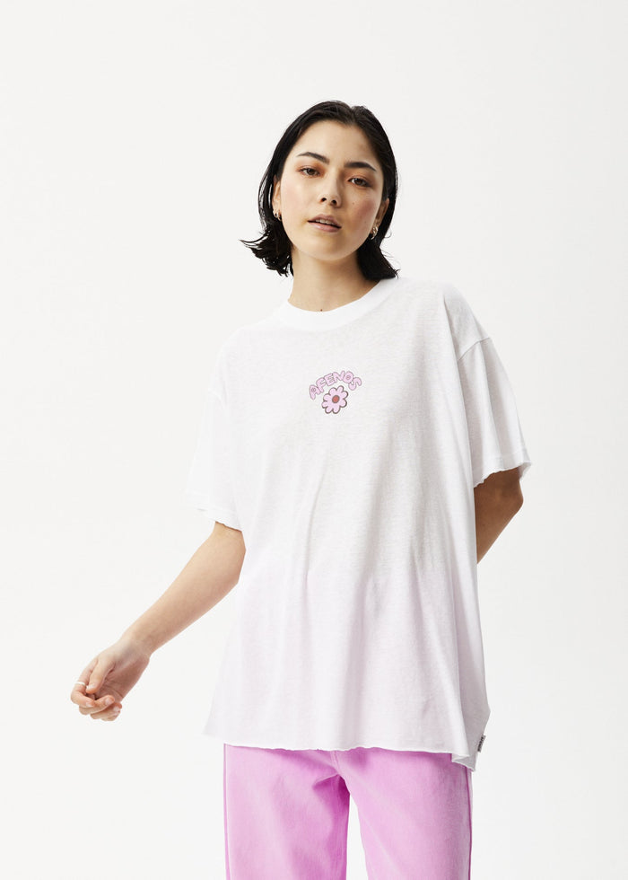 Afends Womens Flowers Slay - Oversized Graphic T-Shirt - White - Streetwear - Sustainable Fashion