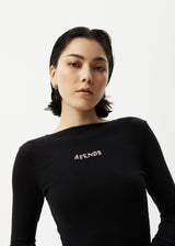 Afends Womens Day Dream Peony - Ribbed Long Sleeve Top - Black - Afends womens day dream peony   ribbed long sleeve top   black   streetwear   sustainable fashion